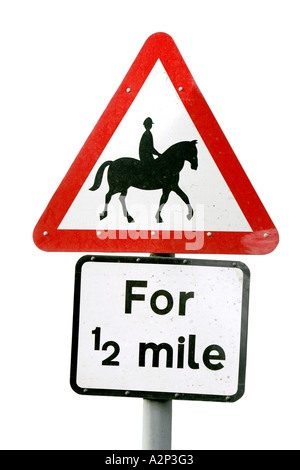 Verkehrszeichen Achtung begleitet, Pferden oder Ponys für Hälfte ein Meile Dreieck rot Straße Straßenverkehrsordnung Auto fahren Verkehrsrisiko