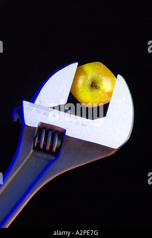 Sechseck-Apfel in verstellbaren Schraubenschlüssel Stockfoto