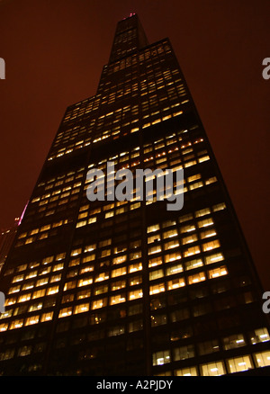 Willis Tower blickte früher Sears Tower Chicago in der Nacht Oktober 2006 Stockfoto