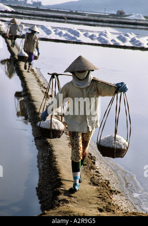 Frauen, die Ernte Salz in Nha Trang Salz Felder Vietnam Stockfoto