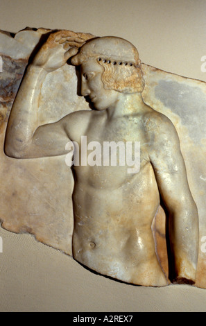 Votivrelief gefunden im Tempel von Athena Sounion 460 v. Chr. Griechisches Museum Athen Stockfoto