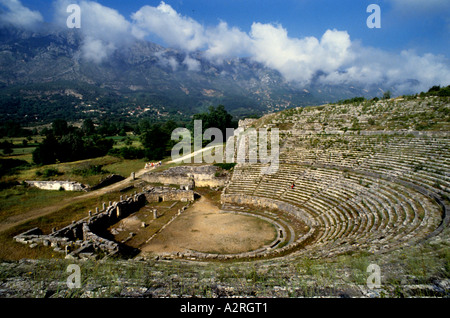 Panorama des Theaters von Dodona, zweites Jahrtausend v. Chr., aufgegeben 391–392 n. Chr., Mykenisch Griechisch, Epirus Griechenland Griechisch, Stockfoto