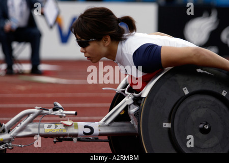 Paralympic World Cup 07 05 2006 Manchester regionale Arena Yumi Kawashima Japans konkurriert in der Womens T54 200m Stockfoto