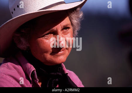 Cowgirl im Montana Sonnenlicht Stockfoto