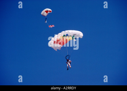 Zwei Sky Divers Fallschirmspringen in Bildung Stockfoto