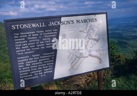 Virginia Shenandoah National Park Skyline Drive Stonewall Jackson s Märsche interpretierende Zeichen und Karte Stockfoto