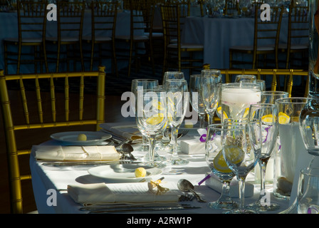 Elegante Tabelleneinstellungen an Hochzeit Bankett Empfang, Philadelphia, USA Stockfoto