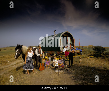 die Rawlings Roma Zigeuner-Familie ihre Wohnwagen 1990 Stockfoto