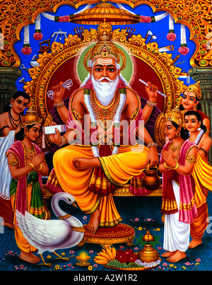 Brahma Hindu Gott (der Schöpfer) mit seiner Vahana Hamsa Stockfoto