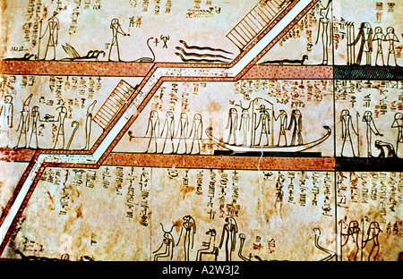 Grabkammer von Thutmosis III. (KV34), dekoriert mit Szenen und Hieroglyphen aus dem Amduat mit einfachen Figuren Tal der Könige Ägypten Stockfoto