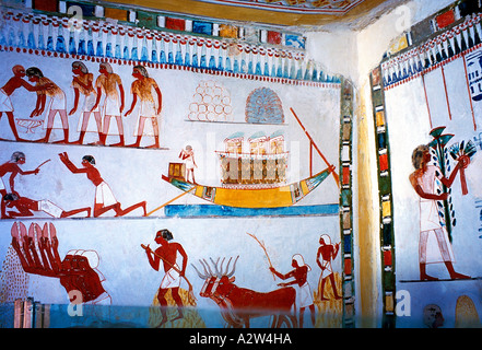 Luxor Ägypten Tal der Adligen Thebangräber 69 (TT69) Grab von Menna ein Grab von Scribe, der der Hüter der Felder des Amun-Re Grabbilds war Stockfoto
