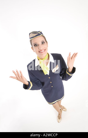 junge Stewardess in Retro-Kleidung der fünfziger Jahre, Flugbegleiterin Stockfoto