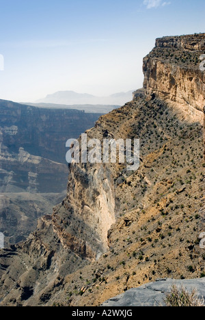 Omans Grand Canyon ist eine spektakuläre 1000 Meter Schlucht geschnitzt von den launischen Wassern des Wadi Ghul Stockfoto