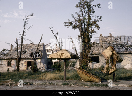 Vukovar, Kroatien, unter serbischer Kontrolle, Februar 1992: die Stadt zerstört durch die wiederholte Angriffe der serbischen 1991 zu erfassen. Stockfoto