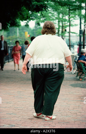 Outdoor-Rückansicht der übergewichtige Mann zu Fuß in einem Stadtpark. Boston. USA. Stockfoto