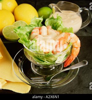 Essen Stilleben Fischgericht. Garnelen-Cocktail. Stockfoto