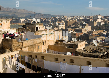 Fes el Bali Marokko, Dächer Skyline den Horizont, ein Stadtbild der Medina. Nordafrika Stockfoto