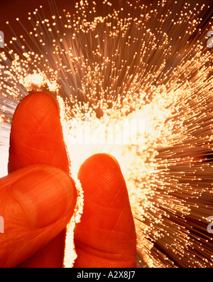 Wissenschaft & Technologie. Nahaufnahme der Glasfaser. Stockfoto
