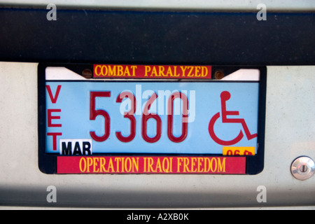 Kfz-Kennzeichen von einem Gelähmten Irak-Kriegsveteran. Kabel Wisconsin USA Stockfoto