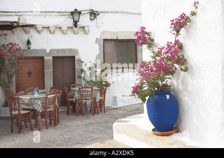 Vagelis Restaurant im Dorf Chora auf der Insel Patmos in Griechenland Stockfoto