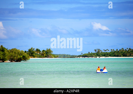 Paddelboot in Aitutaki Lagune Cook Inseln Polynesiens Stockfoto