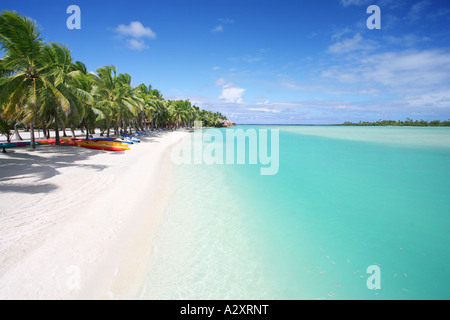 Palmen gesäumten Strand Aitutaki Cook Inseln Polynesiens Stockfoto