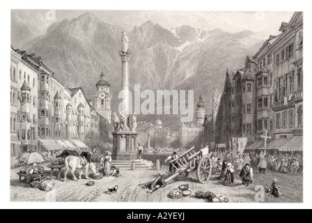 Maria Theresia Strasse Innsbruck Österreich Tirol Tirol Denkmal St. Saint Anne Spalte Annasaule Jungfrau Maria christlichen Pferd Stockfoto