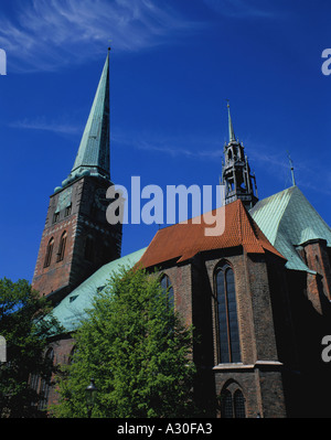 Turm der Jakobikirche, Lübeck, Schleswig-Holstein, Deutschland. Stockfoto