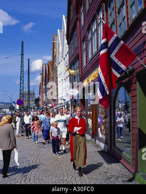 Bunt bemalten Altholz Lagerhallen, Bryggen, Bergen, Hordaland, Norwegen. Stockfoto