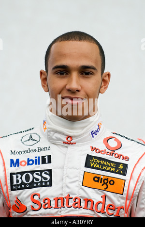 Formel 1-Fahrer Lewis Hamilton im McLaren Mercedes Teampräsentation in Valencia im Januar 2007 Stockfoto