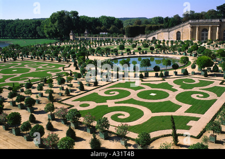 Die Orangerie und die Gärten im Schloss von Versailles in Frankreich Stockfoto