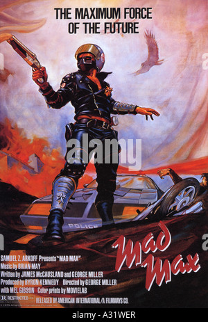 MAD MAX Plakat für 1979 Warner film mit Mel Gibson Stockfoto