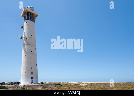 Leuchtturm am Strand von Playa del Matorral, Jandia (Morro Jable), Fuerteventura, Kanarische Inseln, Spanien Stockfoto