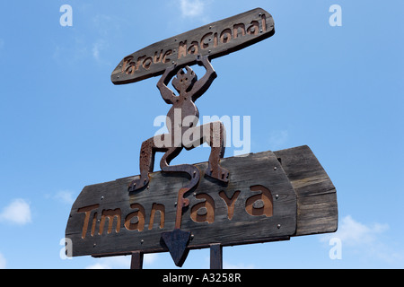 Eingangsschild zum Nationalpark Timanfaya, Lanzarote, Kanarische Inseln, Spanien Stockfoto