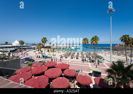Am Strand Cafés, Playa De La Pinta, Costa Adeje, Playa de las Americas, Teneriffa Kanarische Inseln, Spanien Stockfoto