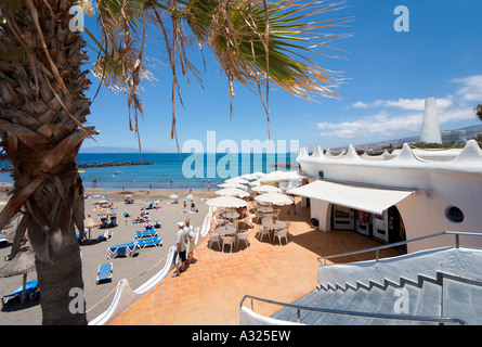 Café am Strand, Playa de Las Americas, Teneriffa, Kanarische Inseln, Spanien Stockfoto