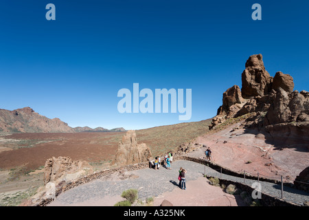 Typische Landschaft in der Nähe von Los Roques de Garcia, La Catedral, Las Canadas del Teide, Teneriffa, Kanarische Inseln, Spanien Stockfoto