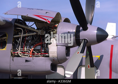 Turboprop-Triebwerk von Pratt & Whitney PT6A-65BPZL & Hartzell Propellerblätter auf eine PZL Mielec Z-28 Bryza, betrieben von der polnischen Marine Stockfoto