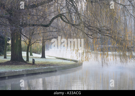 Am frühen Morgennebel steigen auf dem "Fluss Cam" nahe dem "Cambridge-Garten-Haus" hotel Stockfoto