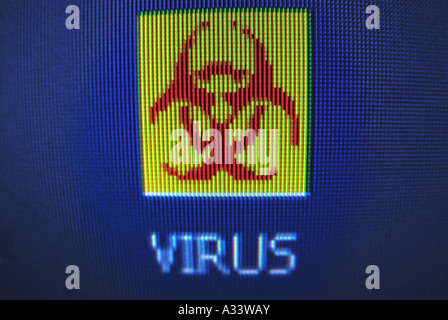 Virus auf Computer Bildschirm Biohazard symbol Stockfoto