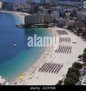 Blick über den Strand von Palma Nova, Calvia, SW Mallorca, Balearen, Spanien. 13. August 2005. Stockfoto