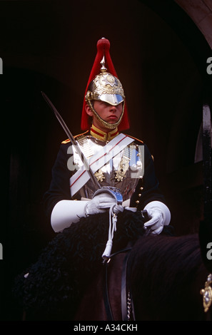 Pferd-Wache sitzen auf Pferd außerhalb der Horse Guards Parade, Whitehall, London, England Stockfoto