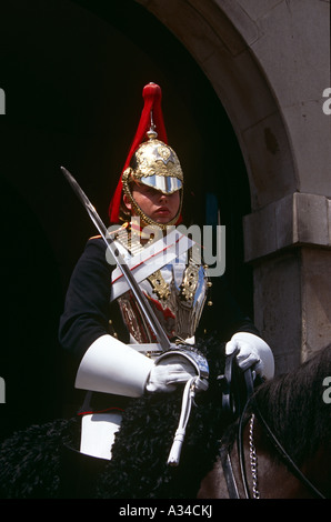 Pferd-Wache sitzen auf Pferd außerhalb der Horse Guards Parade, Whitehall, London, England Stockfoto