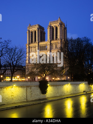 Kathedrale Notre-Dame in der Nacht, Paris, Frankreich. Stockfoto