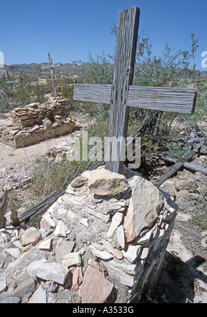 Gräber auf dem Friedhof Terlingua Ghost Town in der Nähe von Big Bend Nationalpark Stockfoto