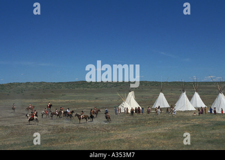 Indische Feldlager in der Schlacht von Little Bighorn Custer re Enactment Crow Agency landet in der Nähe von Hardin Montana USA Stockfoto