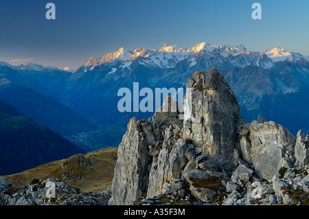 Aiguille d Argentiere und la Tour Noir aus der Pierre Avoi über Verbier in der vier-Täler-Region La Wallis Schweiz Stockfoto