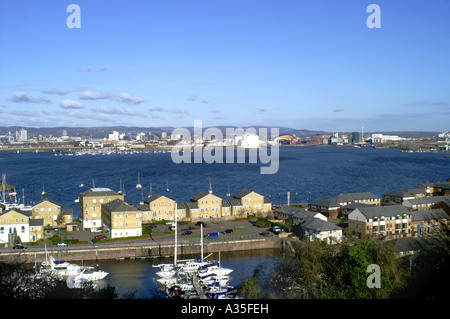 Blick über die Bucht von Cardiff von Penarth Glamorgan Südwales Stockfoto