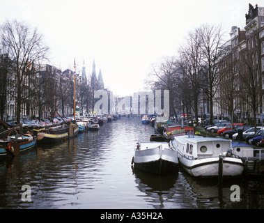 Kanal-Szene in Amsterdam Holland Stockfoto