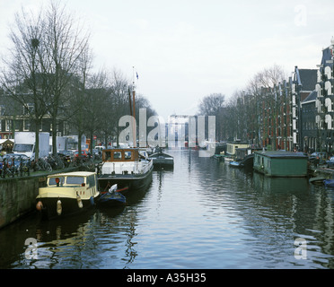 Kanal-Szene in Amsterdam Niederlande Stockfoto